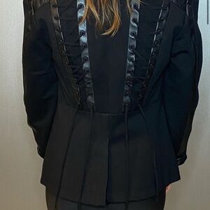 Black Lace-Up Jacket Blazer Leather Details Black Noir Size XS
